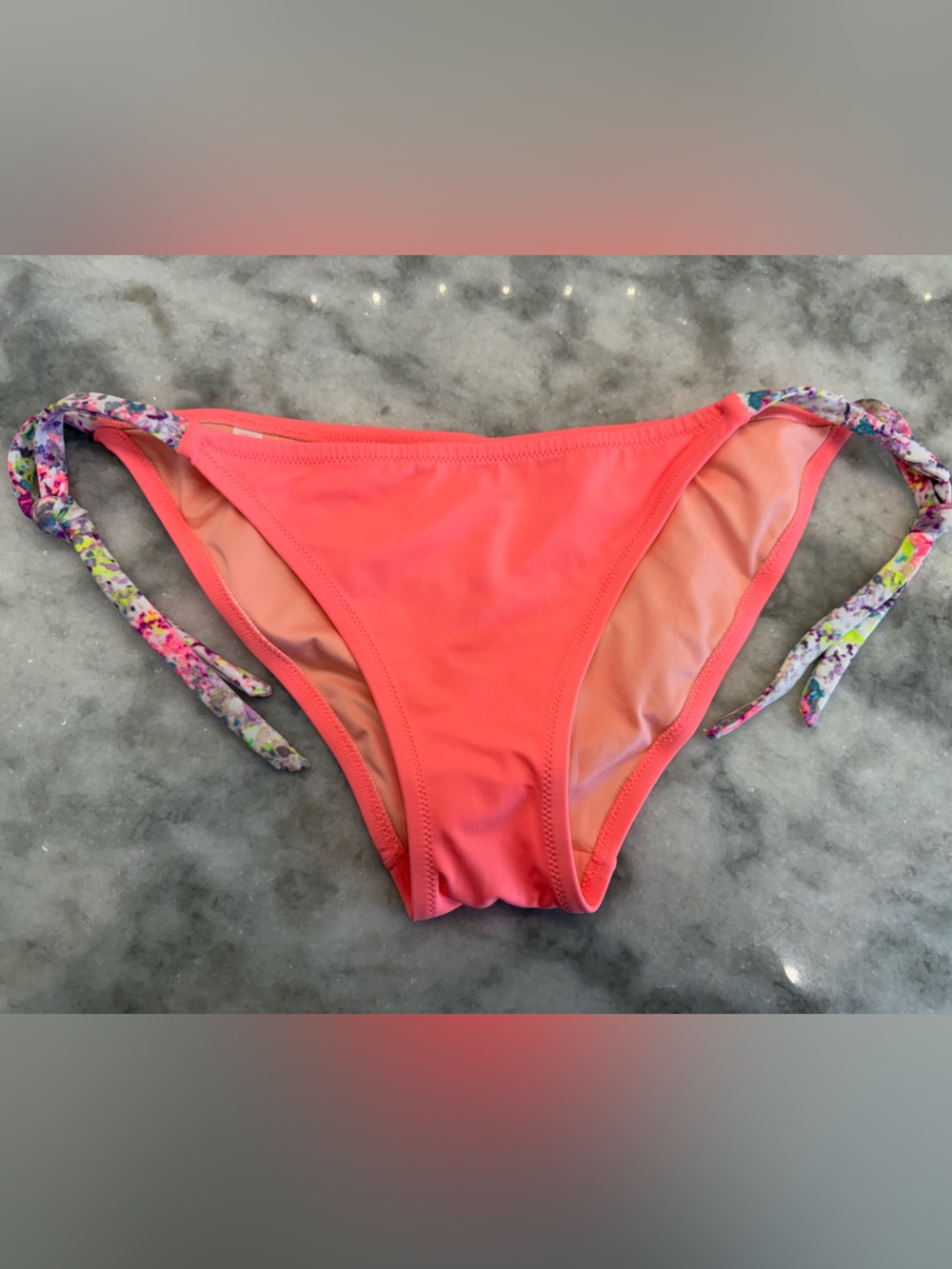 Victoria’s Secret Coral Bikini Bottom L Contrast Tie Summer Vacation Travel
